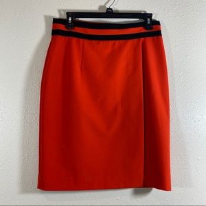 Worthington Woman’s Pencil Wrap Skirt Sz 8 Orange with Blue Trim Knee le…